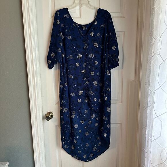 Torrid Womens Dress 2X Plus Blue Floral Hi-Low Rose Gothic Romantic Button Up - Picture 1 of 9